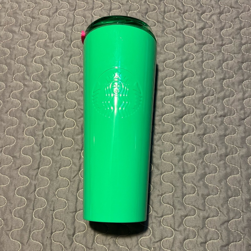 Starbucks Bright Green Travel Tumbler with Embossed Logo